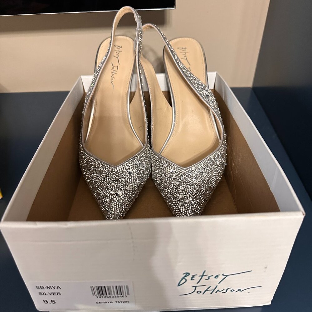 Betsey Johnson Silver Embellished Pointed Slingback Pumps